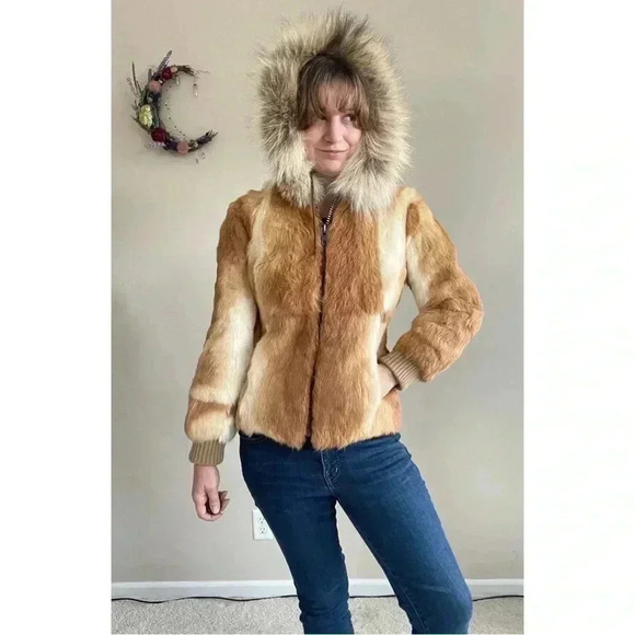 1970S RABBIT FUR BOMBER Vintage JACKET - Picture 3 of 6